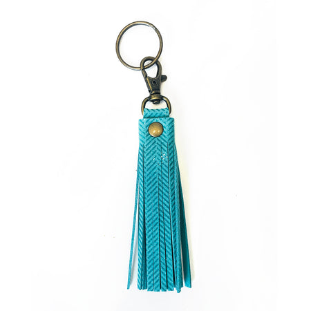 Tassel Key Chain Blue Herringbone - Lara B. Designs, Inc.